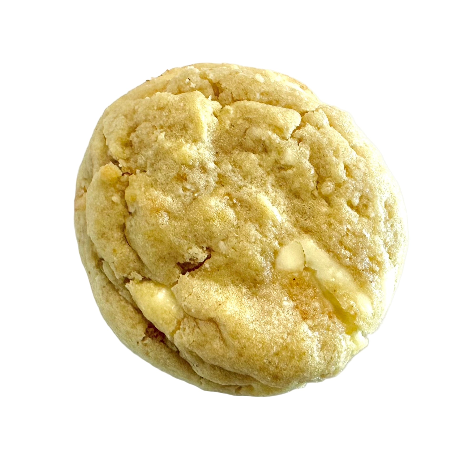 Cookie with white chocolate chips on a white background